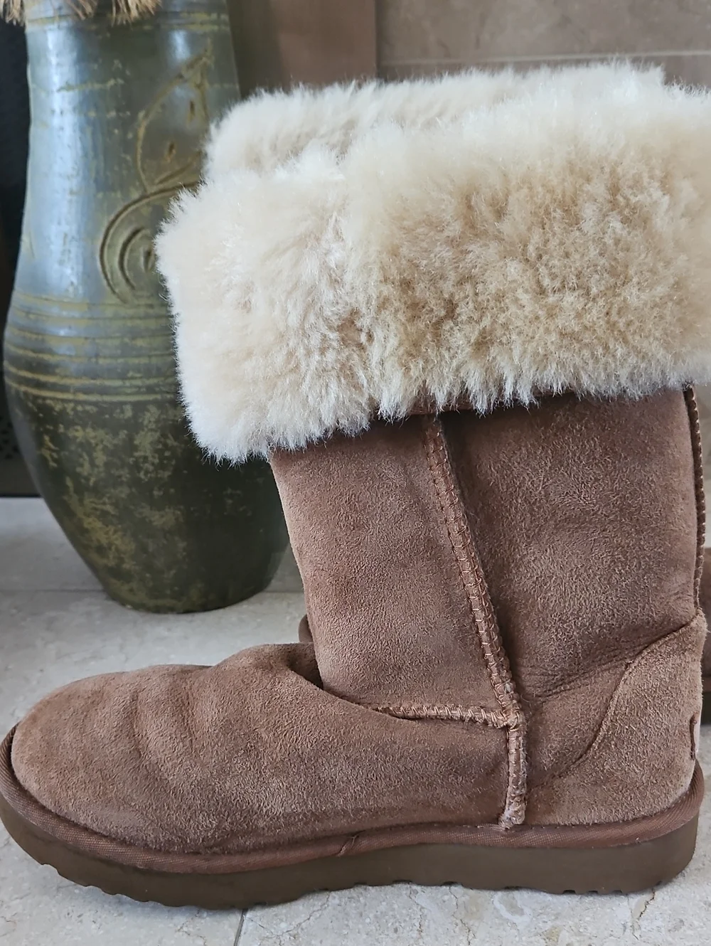 UGG Chestnut Suede Shearling Cuff Winter Boots